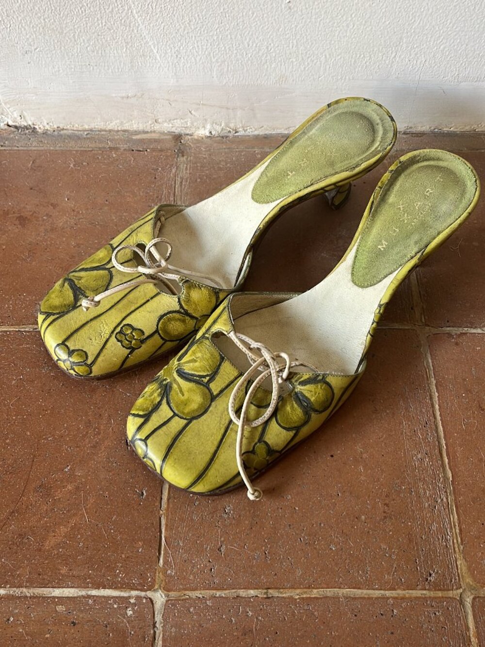 Women's Green and Khaki Hand Painted Muxart Ballet Kitten Heel